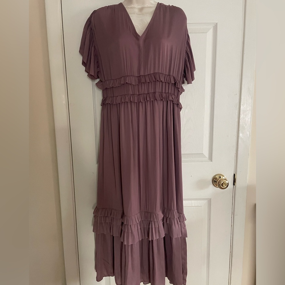 bohme Ruffled V-Neck‎ Maxi Dress in dark mauve